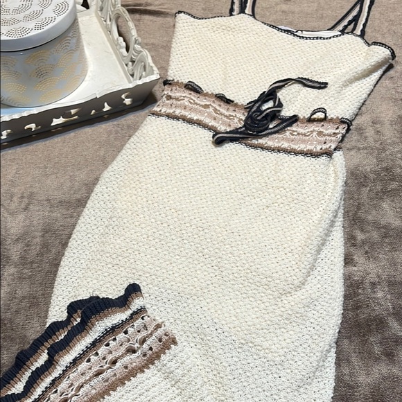 Greylin Cream Spaghetti Strap Crochet Sundress, Size Large - Picture 1 of 8